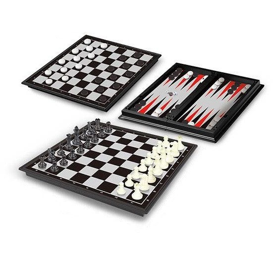 Шахи магнітні 138 набір 3 в 1 шашки нарди шахи магнітне поле кістки кубики гра для дітей дорослих у дорогу - 1