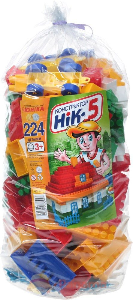Дитячий пластиковий блоковий конструктор Нік-5 Юніка 0927, 224 дет. колеса платформа в пакеті розвиваючий для дітей - 1