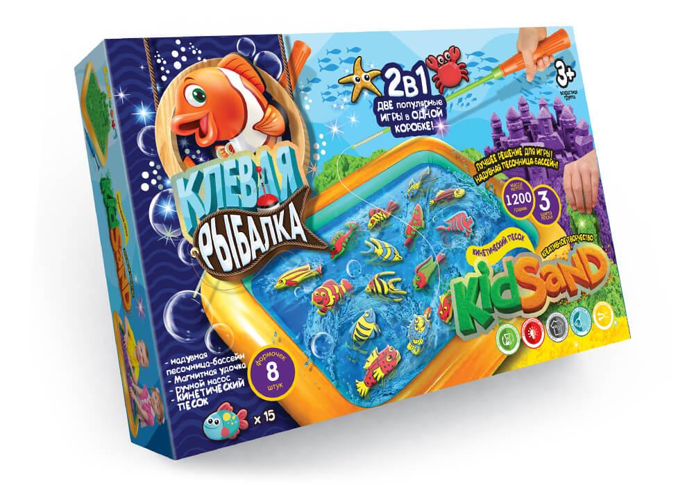 Гра велика 2 в 1 Кльова рибалка + KidSand Danko Toys KRKS-01-01U пісок надувна пісочниця магнітна вудка рибки - 1