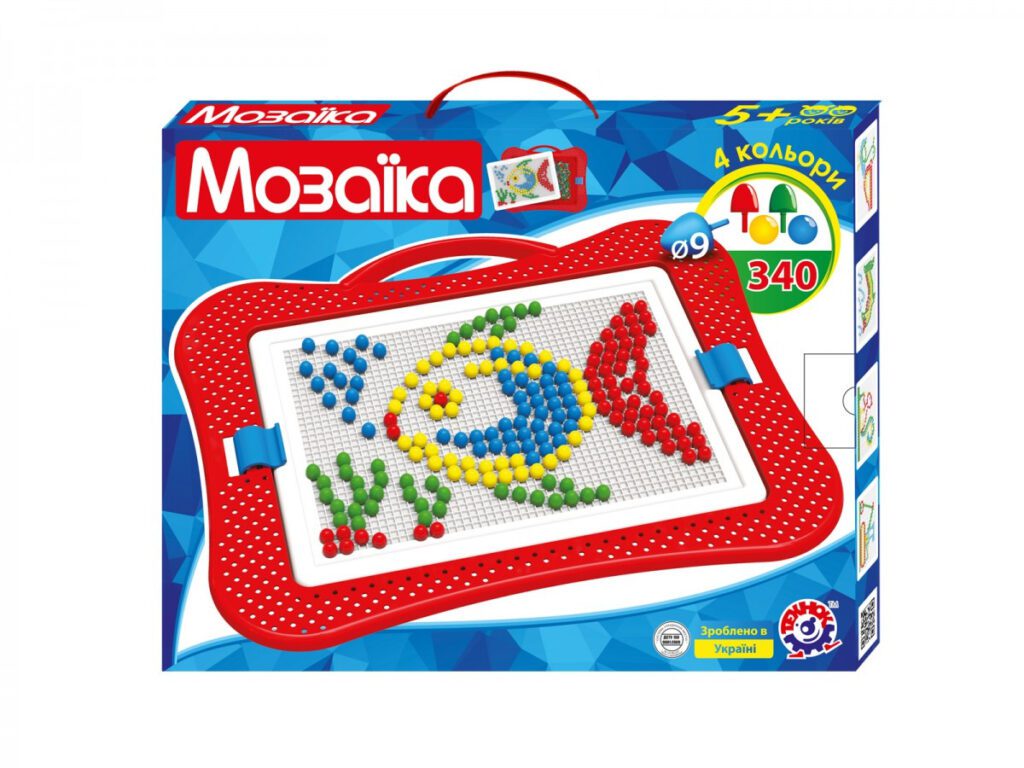 Іграшка Мозаїка 4 ТехноК 3367 в пеналі саквояжі 340 фішок 4 кольори дитяча пластикова розвиваюча для дітей - 10