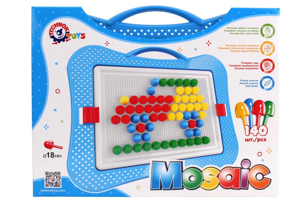 Іграшка Мозаїка 6 ТехноК 3381 у пеналі саквояжі 140 фішок дитяча пластикова розвиваюча для дітей - 1
