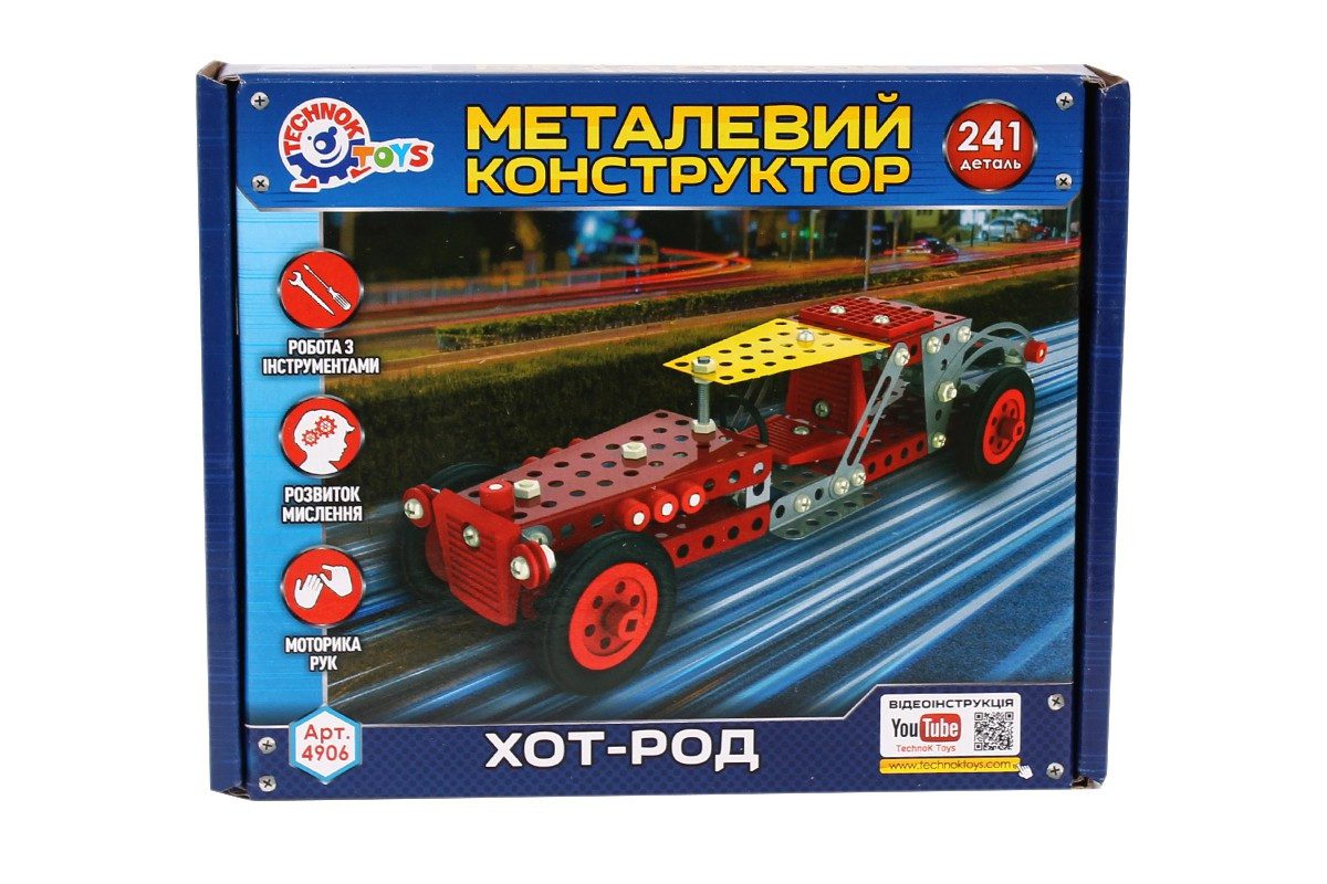 Дитячий розвиваючий Конструктор металевий Ход-Род ТехноК 4906 в коробці 241 деталь - 3