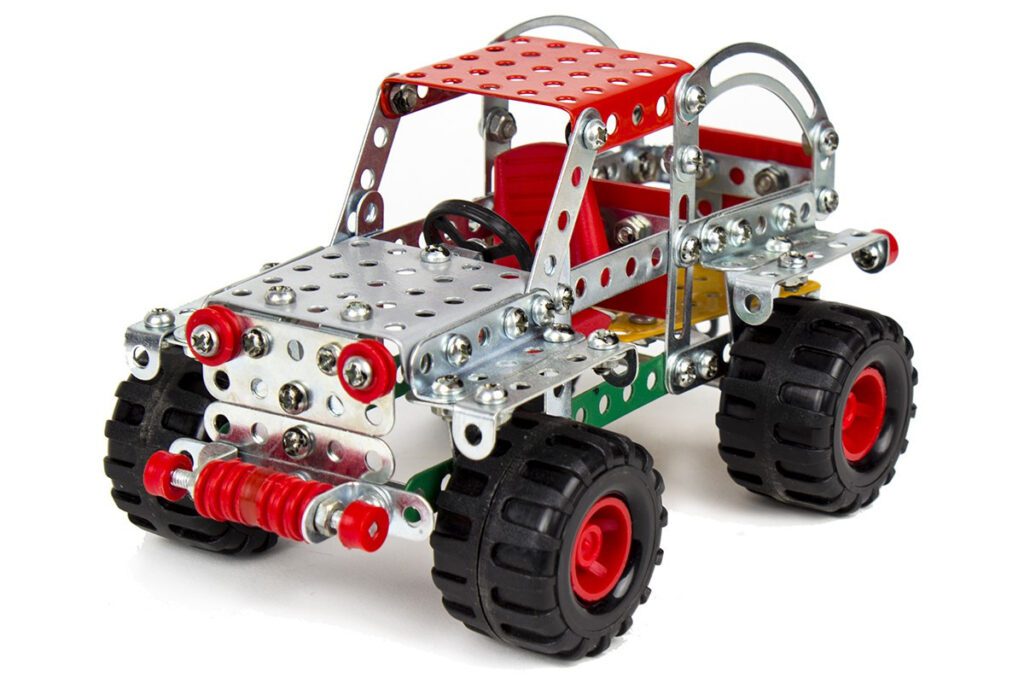 Дитячий розвиваючий Конструктор металевий Авто ТехноК 3855 в кейсі 372 деталі 8 моделей дорожні знаки - 4