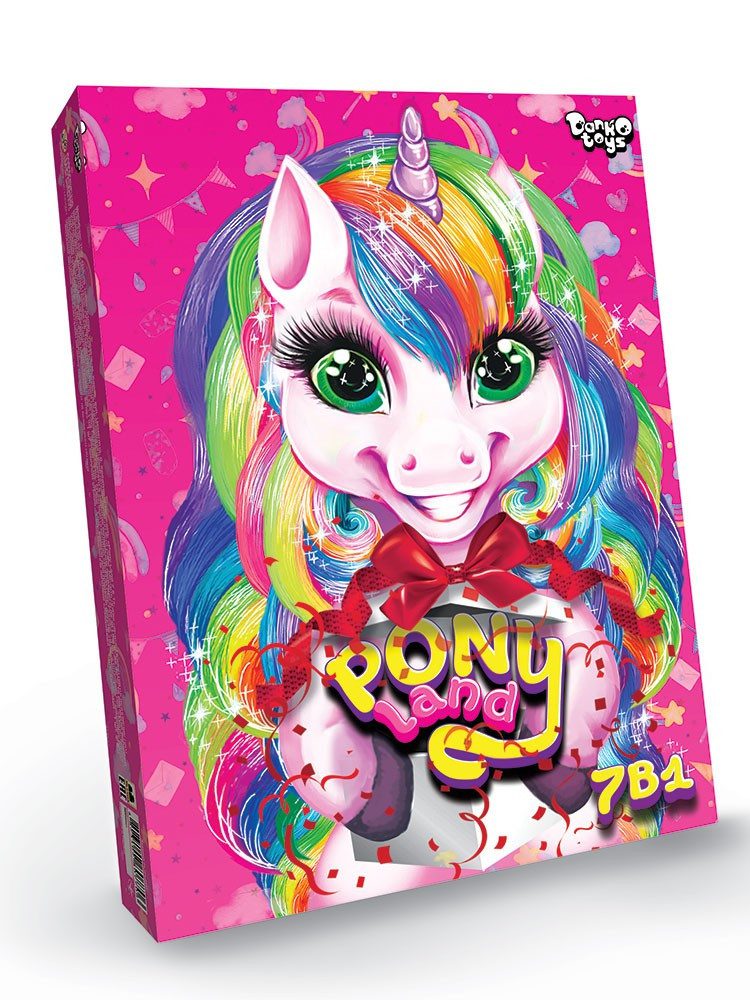 Набір креативної творчості Pony Land 7в1 Danko Toys PL-01-01U дитячий Поні Єдиноріг пластилін світиться гра сніг слайм для дітей - 1