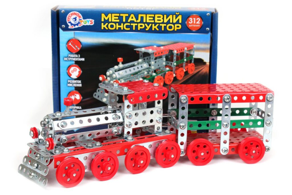 Дитячий розвиваючий Конструктор металевий Поїзд ТехноК 4814 у коробці 312 деталей - 1