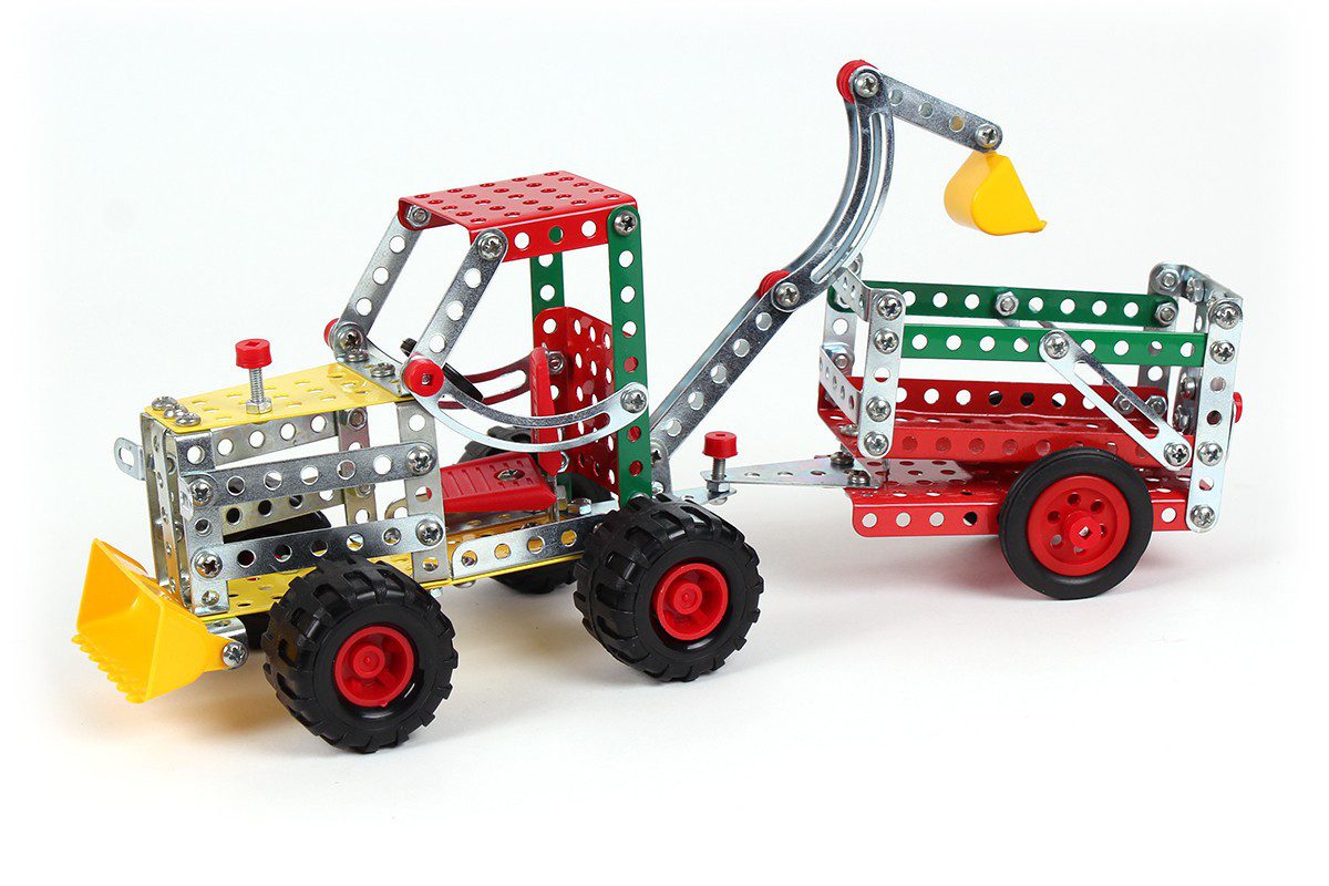 Дитячий розвиваючий Конструктор металевий Трактор з причепом ТехноК 4876 у коробці 265 деталей - 2