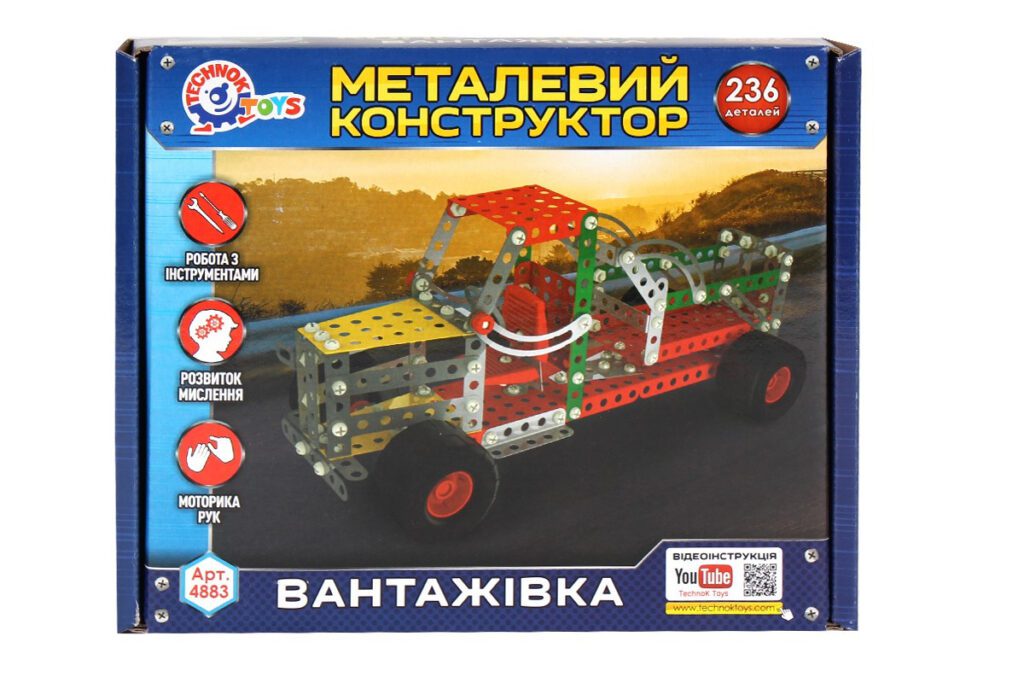 Дитячий розвиваючий Конструктор металевий Вантажівка ТехноК 4883 в коробці 236 деталей - 3
