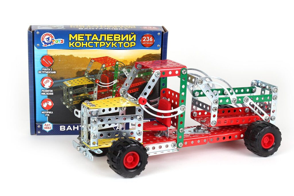 Дитячий розвиваючий Конструктор металевий Вантажівка ТехноК 4883 в коробці 236 деталей - 1
