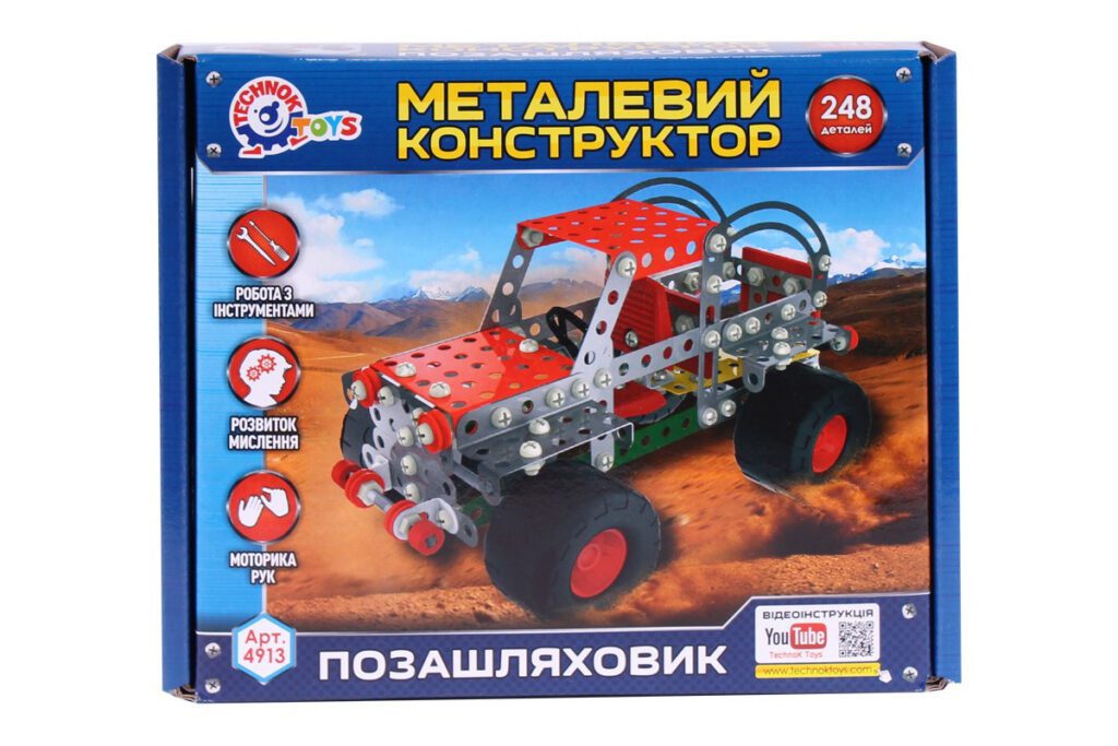 Дитячий розвиваючий Конструктор металевий Позашляховик ТехноК 4913 у коробці 248 деталей - 3