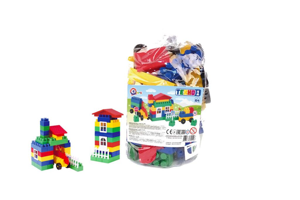 Дитячий пластиковий блочний конструктор Техно 1 ТехноК 0496 в пакеті 64 деталі розвиваючий для дітей - 1
