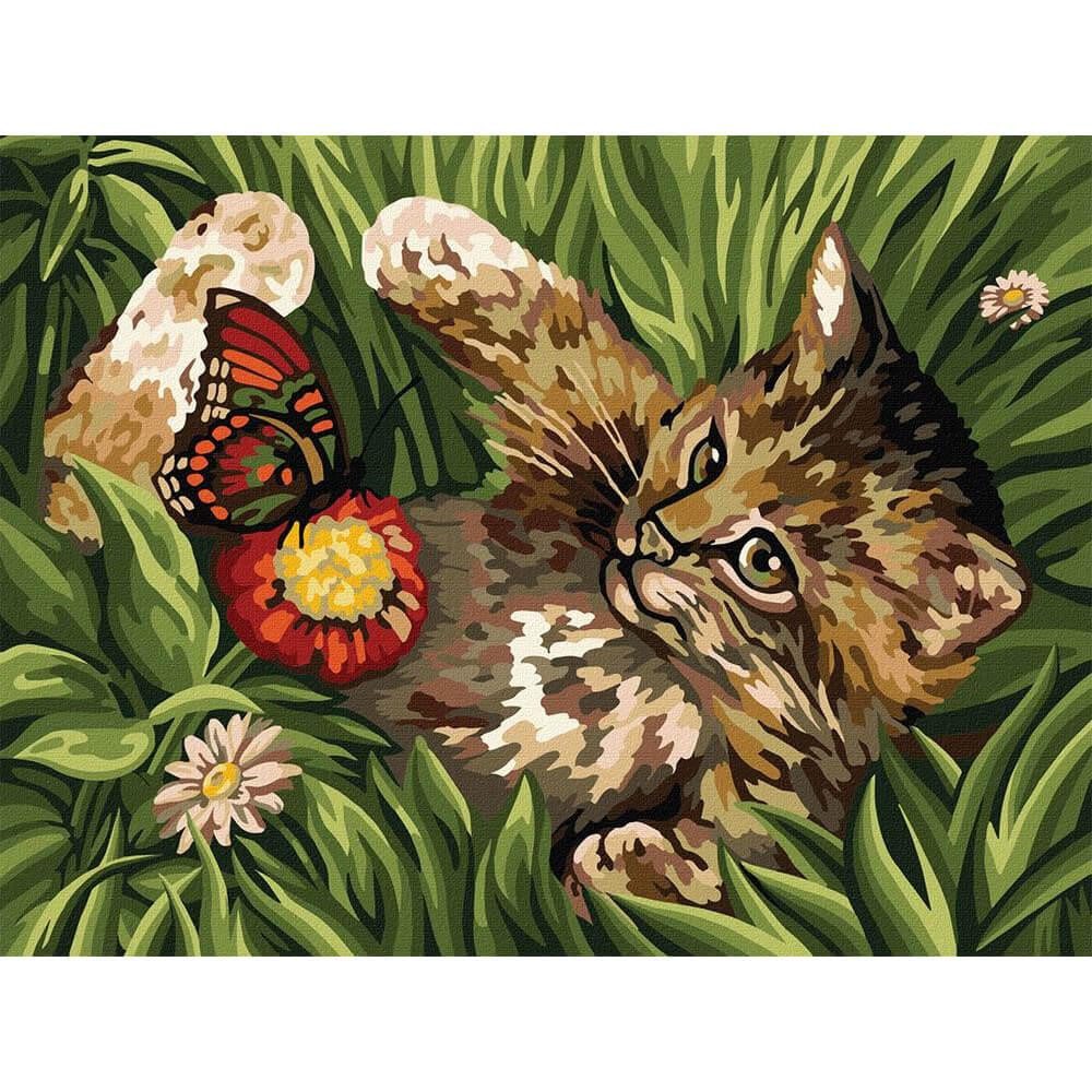 Картина за номерами Кішка у траві KpN-03-03 Danko toys 40*30 см набір для розпису фарби пензлик для дітей - 1