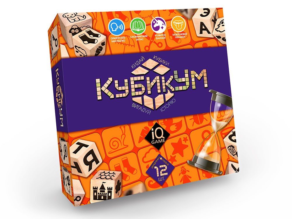 Настільна гра КубикУм Danko Toys G-KU-01U 12 кубиків 100 фішок пісочний годинник розвиваюча творча для всієї родини дорослих та - 1