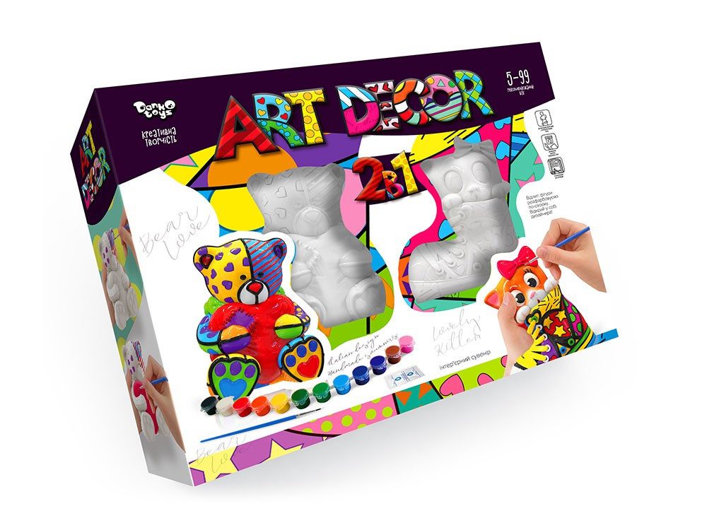 Набір креативного творчості Art Decor 2в1 ARTD-02-01U Danko Toys 3D-розпис гіпсові фігурки фарби лак для дітей розвиваючий - 1