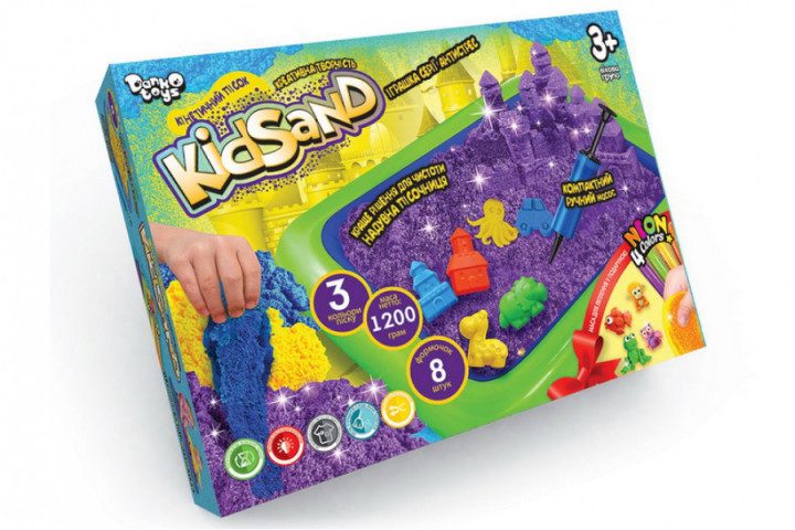 Кінетичний пісок KidSand 1200 гр + пісочниця надувна Danko Toys KS-02-02U формочки насос дитяча творчість для дітей