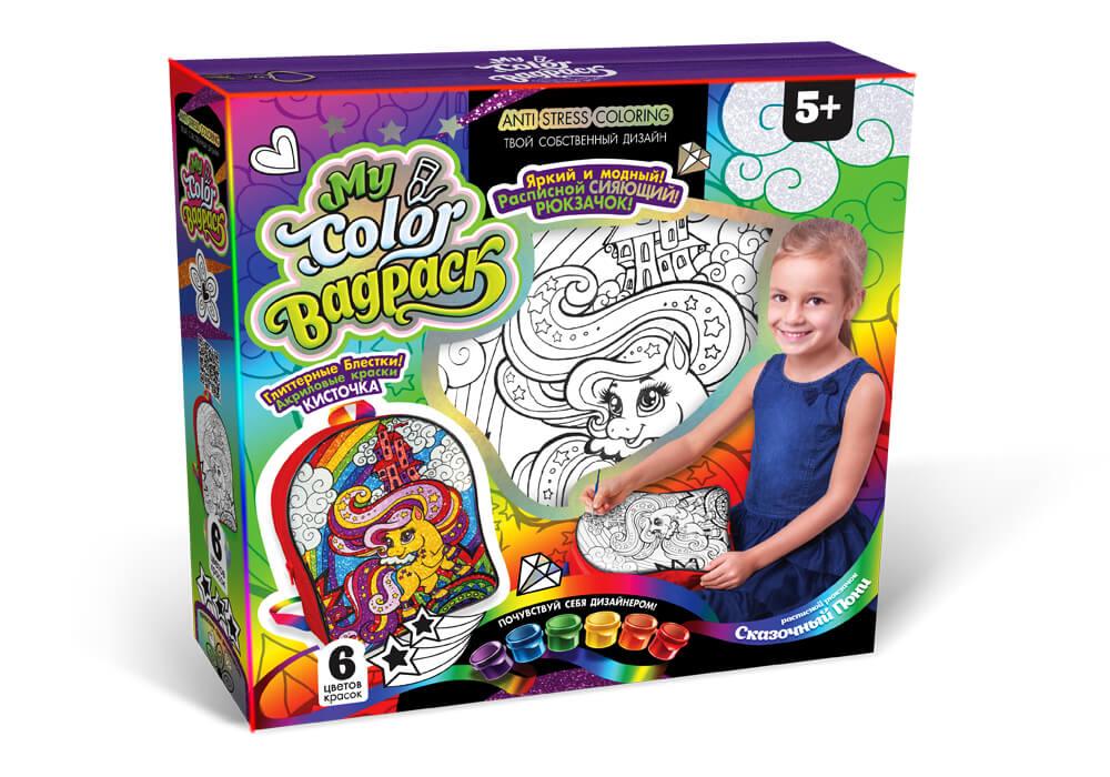 Набір для творчості рюкзак - розмальовка My color bagpack Danko Toys CВР-01-01 дитячий блискітки фарби пензлик для дітей - 5