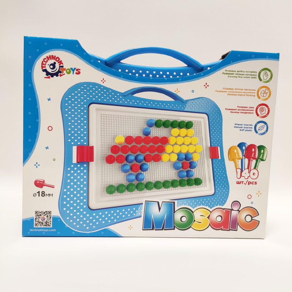 Іграшка Мозаїка 6 ТехноК 3381 у пеналі саквояжі 140 фішок дитяча пластикова розвиваюча для дітей - 6