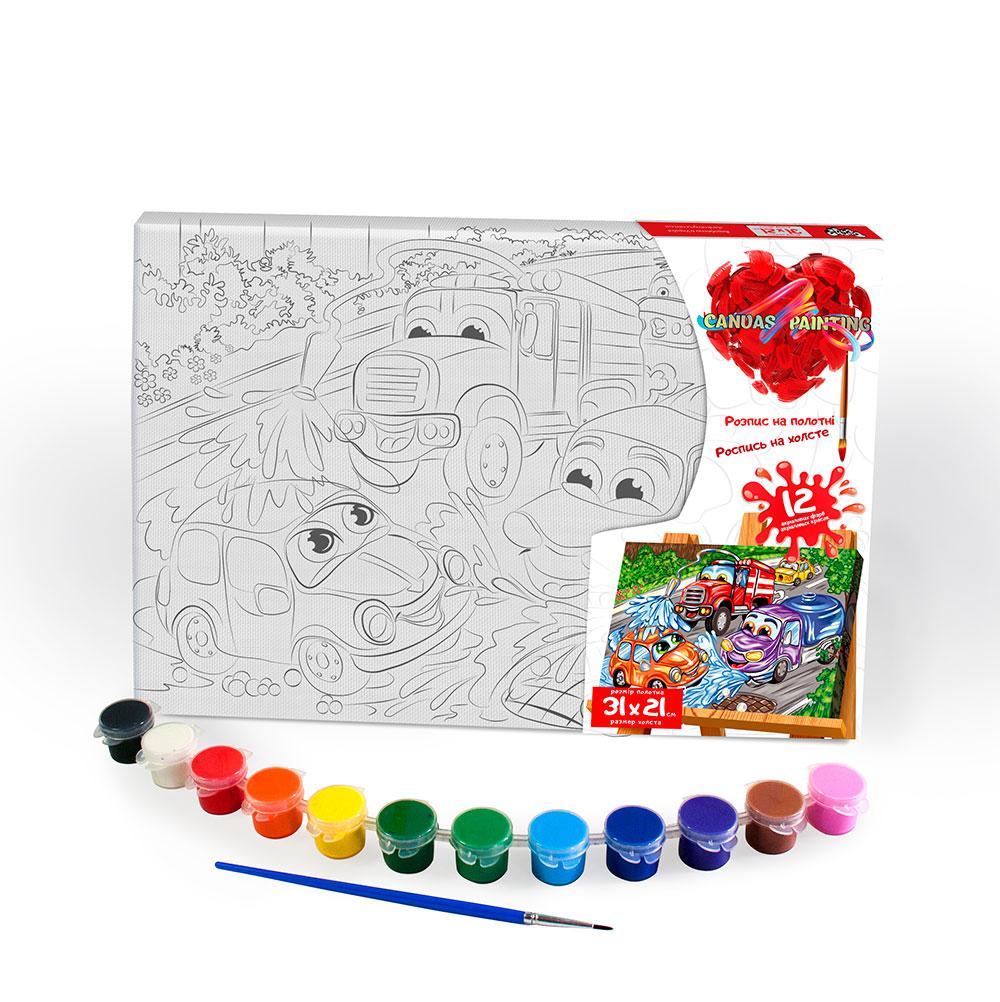 Розпис на полотні Canvas Painting Машинки 21*31 см с.6 №1 Danko toys PX-06-03 розмальовка набір для дитячої творчості - 1
