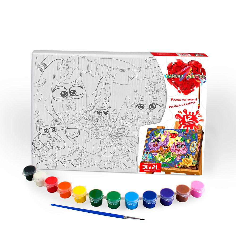 Розпис на полотні Canvas Painting Сови 21*31 см с.6 №1 Danko toys PX-06-06 розмальовка набір для дитячої творчості - 1