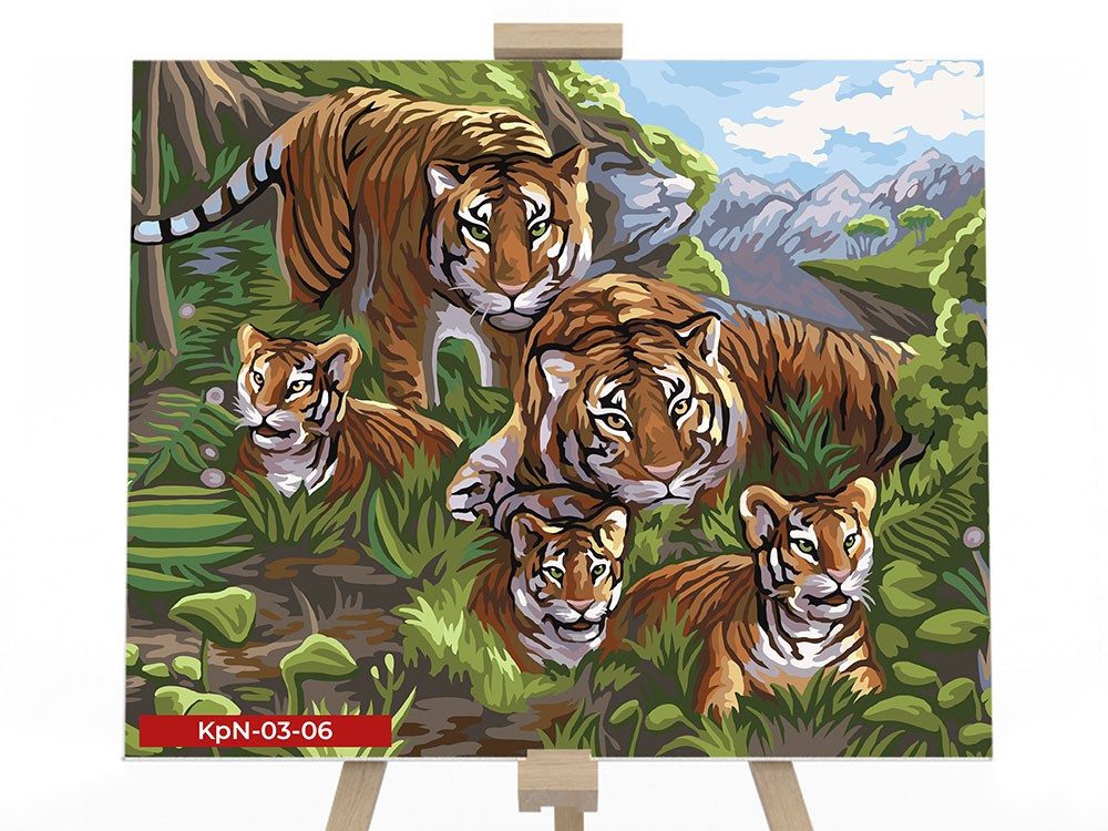 Картина за номерами Сім'я тигрів KpNe-03-06 Danko toys 30 * 40 см набір для розпису фарби пензлик для дітей без коробки - 1