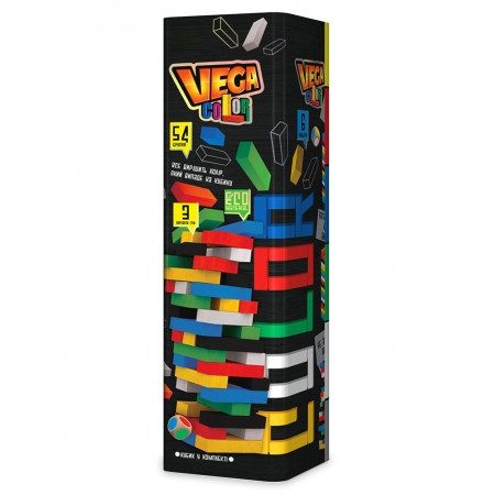 Настільна гра Дженга Vega Color Danko Toys GVC-01U Дерев'яна 54 різнокольорових бруска вежа для дітей для всієї родини - 1