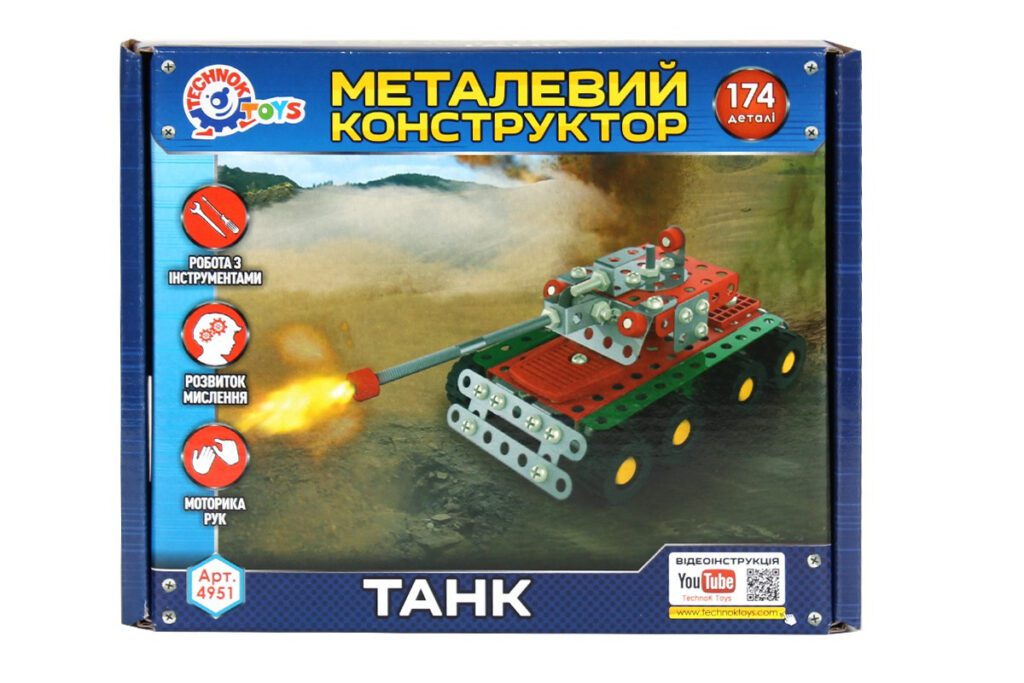 Дитячий розвиваючий Конструктор металевий Танк ТехноК 4951 в коробці 174 деталі - 3