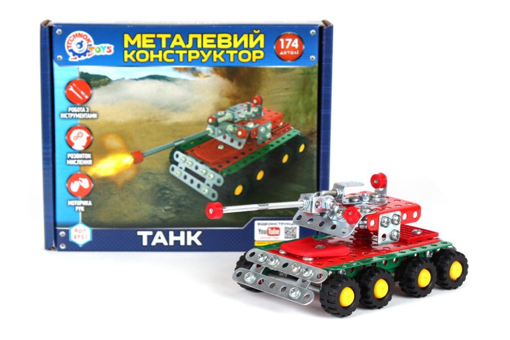 Дитячий розвиваючий Конструктор металевий Танк ТехноК 4951 в коробці 174 деталі - 2