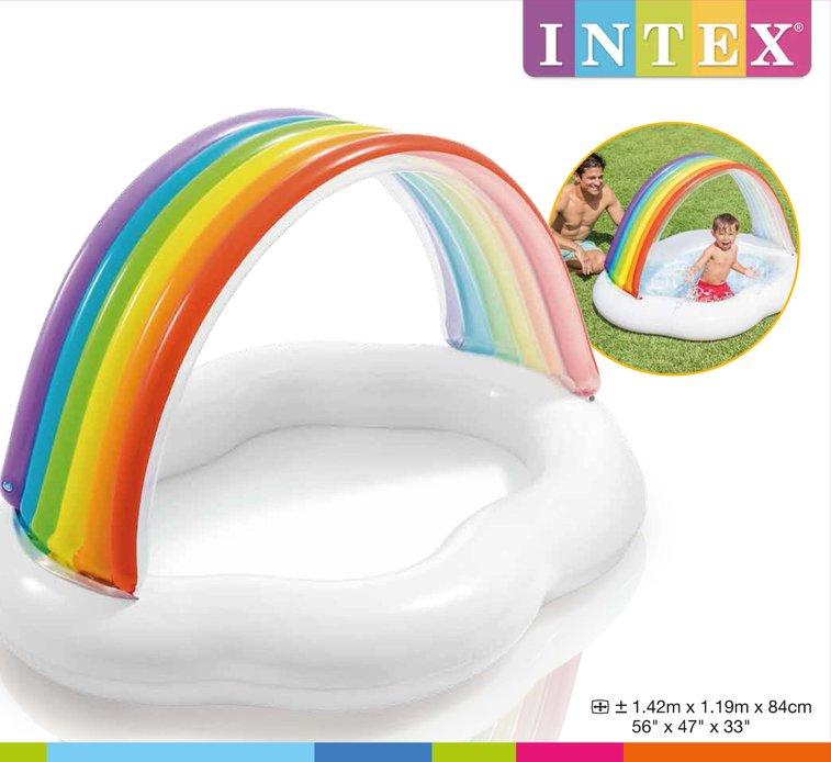Басейн дитячий надувний Веселка Intex 57141 захисні борти 18 см навіс 82 л для дітей - 4