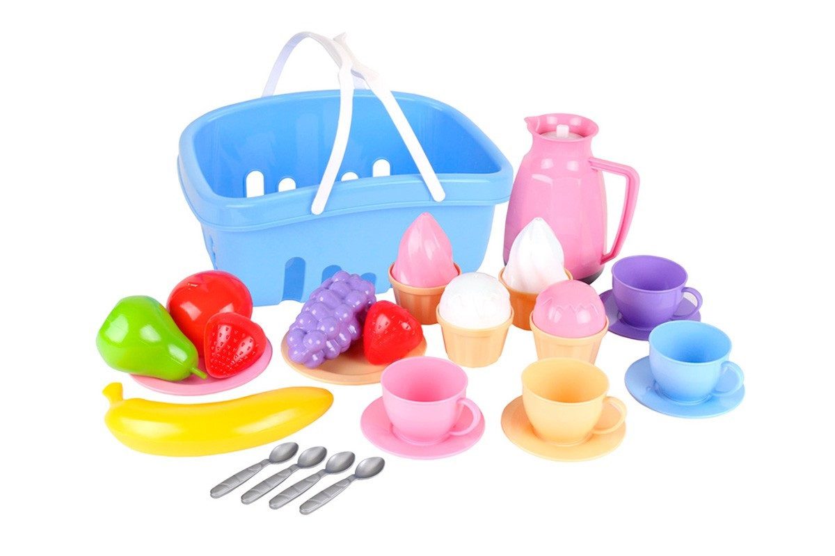 Набір посуду для пікніка ТехноК 7242 кошик фрукти десерти глечик чашки блюдця ложки дитяча іграшка пластикова для дітей - 1