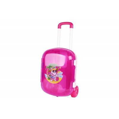 Валіза Технок 7037 з регульованою ручкою колеса містка дитяча пластикова для дітей рожева - 2