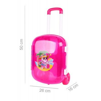 Валіза Технок 7037 з регульованою ручкою колеса містка дитяча пластикова для дітей рожева - 3