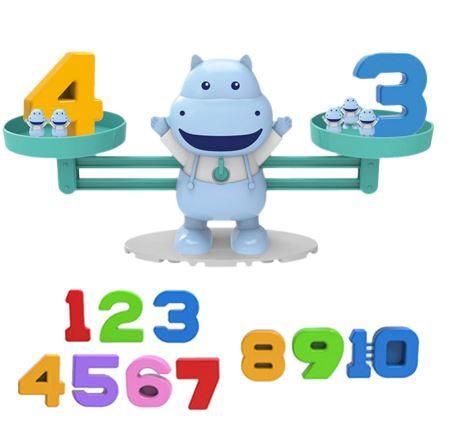 Настільна розвиваюча логічна гра Математичні ваги Бегемот BY-6002 збережи баланс з картками та цифрами - 1