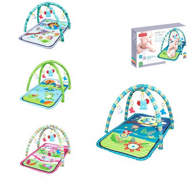 Розвиваючий килимок для немовлят Тварини 73141/73142/73143/73144 музичний 2 дуги 5 брязкалець підвісок - 3