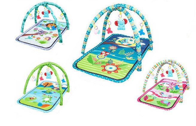 Розвиваючий килимок для немовлят Тварини 73141/73142/73143/73144 музичний 2 дуги 5 брязкалець підвісок - 1
