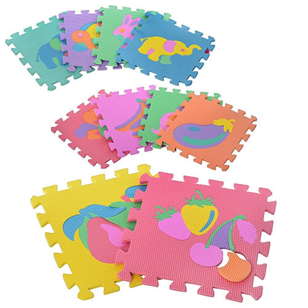 Килимок-пазл мозаїка Тварини та фрукти М 0376 іграшка дитяча розвиваюча навчальна 10 елементів EVA для дітей - 1