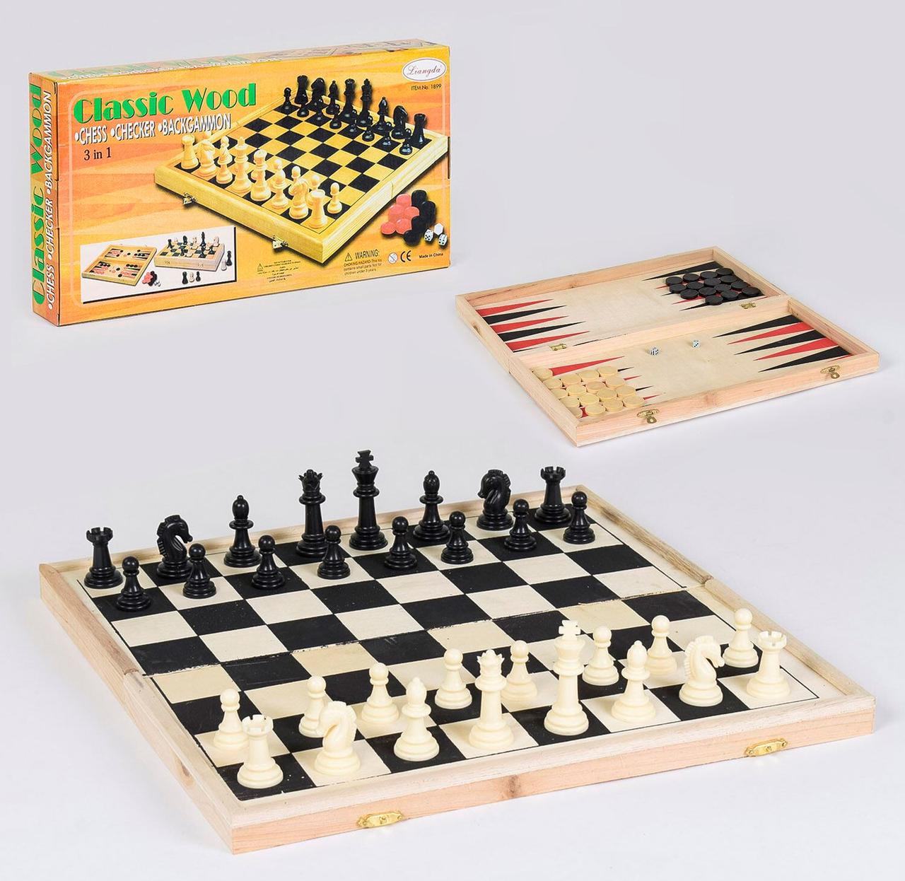 Шахи дерев'яні С 36816 набір 3 в 1 нарди шашки дошка фігури кубики ігри для дітей дитячий ігровий - 3