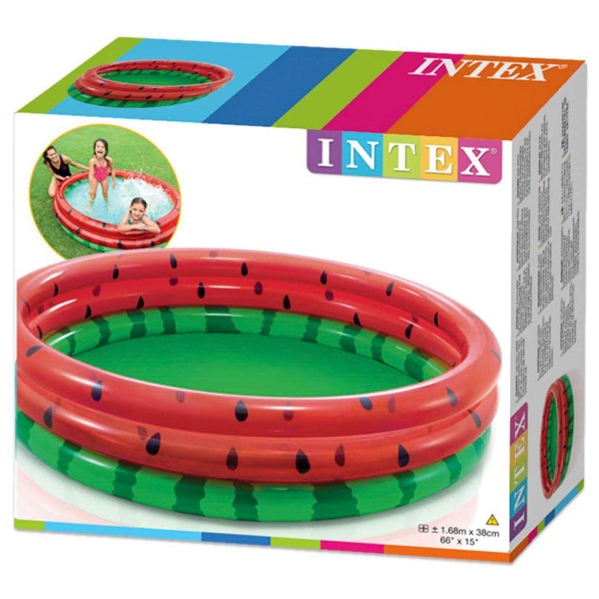 Дитячий надувний басейн Кавун Intex 58448 ПВХ 168*38 см 3 кільця 38 см 581 л для дітей від 2 років - 3