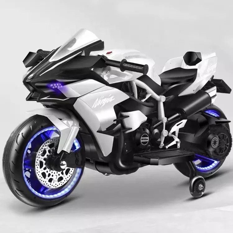 Дитячий електромотоцикл Kawasaki Ninja 3690 байк звук підсвічування додаткові колеса транспорт для дітей подвійний привід - 3