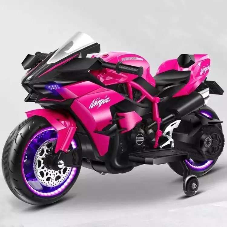 Дитячий електромотоцикл Kawasaki Ninja 3690 байк звук підсвічування додаткові колеса транспорт для дітей подвійний привід - 6