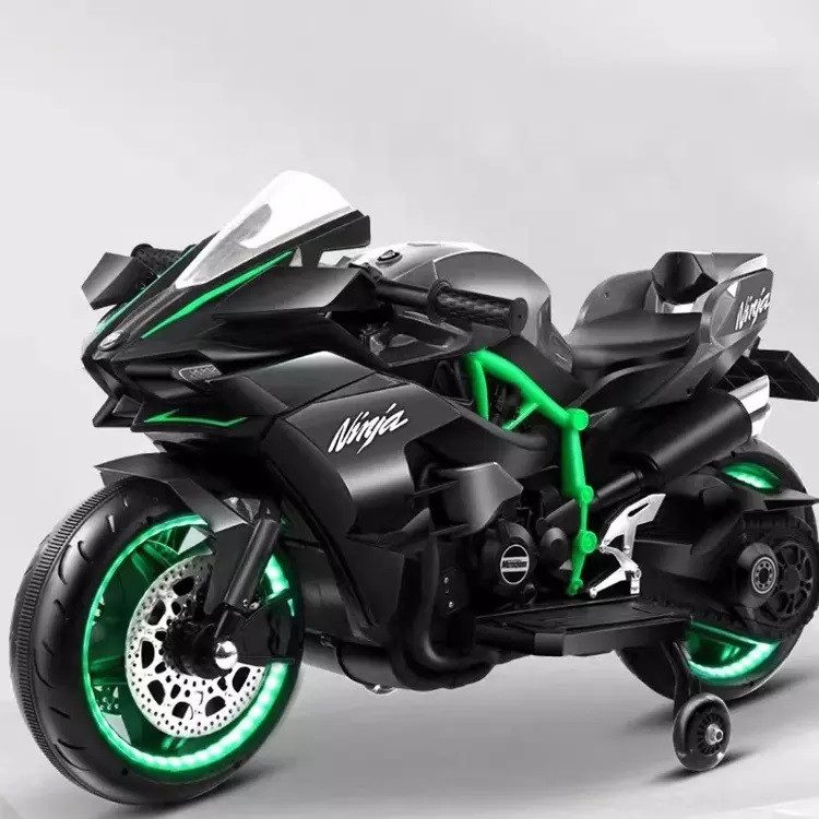Дитячий електромотоцикл Kawasaki Ninja 3690 байк звук підсвічування додаткові колеса транспорт для дітей подвійний привід - 5