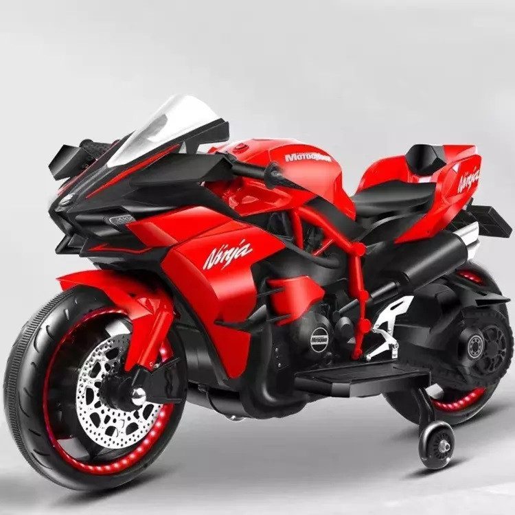 Дитячий електромотоцикл Kawasaki Ninja 3690 байк звук підсвічування додаткові колеса транспорт для дітей подвійний привід - 4