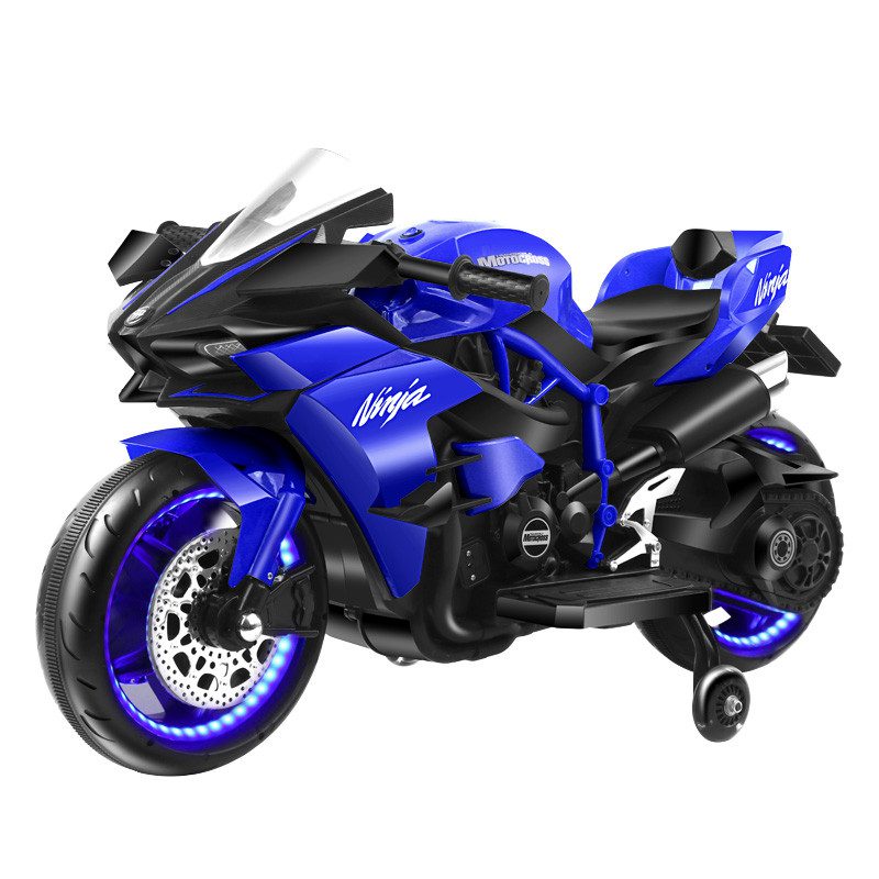 Дитячий електромотоцикл Kawasaki Ninja 3690 байк звук підсвічування додаткові колеса транспорт для дітей подвійний привід - 1