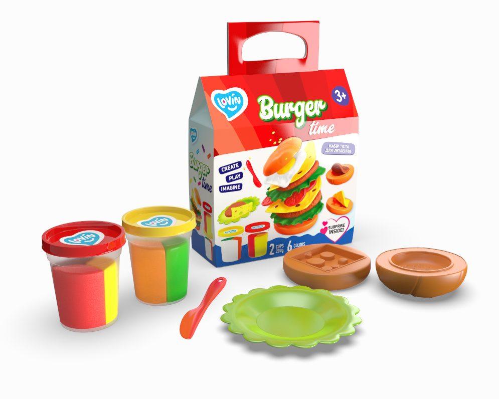 Набір для ліплення з тістом Burger Time ТМ Lovin 41144 час бургера сюрприз 3D-молд ніж тарілка пластилін Ловін - 1