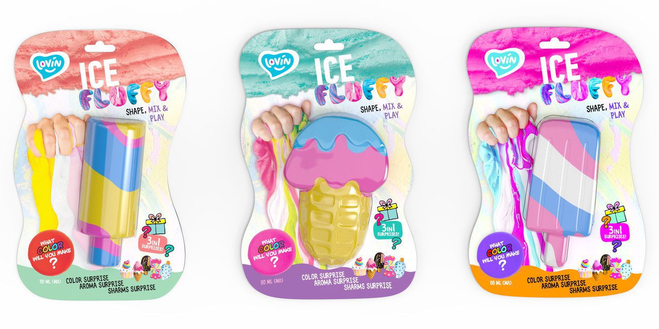 Лизун-антистрес Ice Fluffy ТМ Lovin 80125 аромат ріжок сюрприз флаффі стрибучий пластилін слайм Ловін - 2