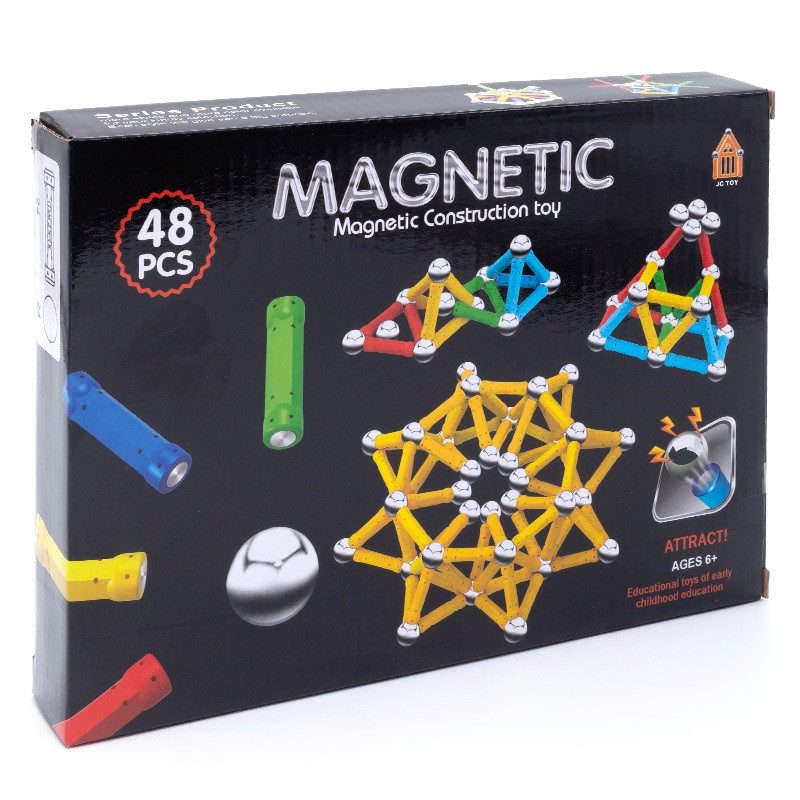 Дитячий магнітний 3D конструктор Magnetic AQ-755-56-57  у коробці 48 деталей 3Д розвиваючий для дітей з 3 років - 2
