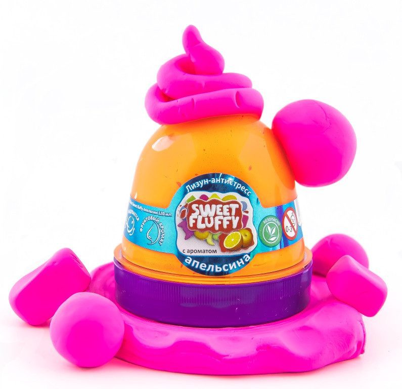 Лизун-антистрес Sweet fluffy ТМ Mr.Boo 80109 аромат Диня жуйка для рук 120 г слайм тягучка іграшка ОКТО - 4