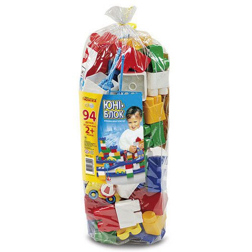 Дитячий пластиковий блоковий конструктор Юні-блок Юніка 0125, 94 дет. трек машинки знаки в пакеті розвиваючий - 2