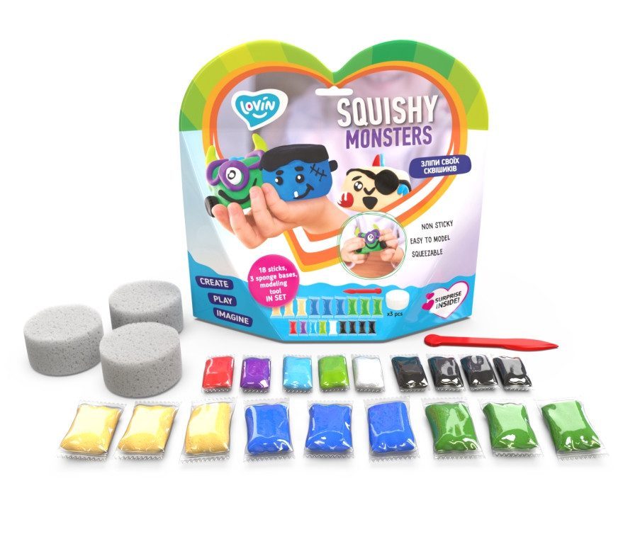 Набір для ліплення з повітряним пластиліном Squishy Monsters ТМ Lovin 70130 сквіш м'ялка антистрес ОКТО Okto монстрики - 4