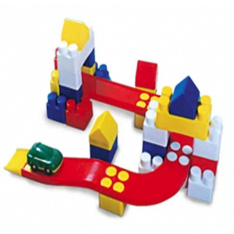 Дитячий пластиковий блоковий конструктор Юні-блок Юніка 0149, 136 дет. трек машинки знаки наліпки в пакеті - 1