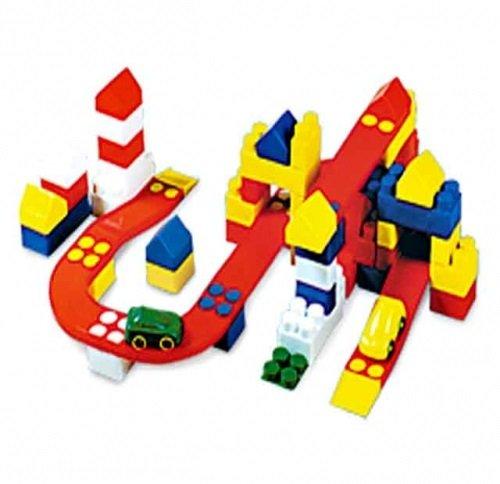 Дитячий пластиковий блоковий конструктор Юні-блок Юніка 0149, 136 дет. трек машинки знаки наліпки в пакеті - 3