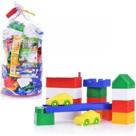 Дитячий пластиковий блоковий конструктор Юні-блок Юніка 0125, 94 дет. трек машинки знаки в пакеті розвиваючий - 3